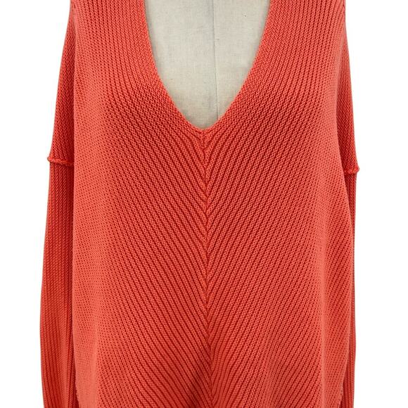 Free People La Brea Sweater V-Neck Ribbed Cuffed Sleeve Coral Orange Size Large - Picture 4 of 13